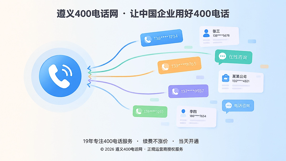 多个分散联系方式汇聚到统一400电话入口的扁平插画